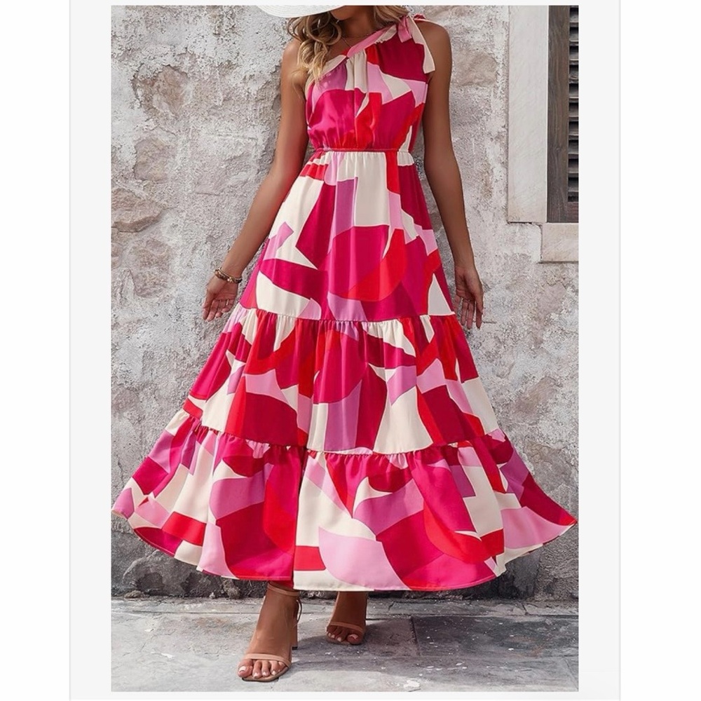 PRETTYGARDEN One Shoulder Ruffle Maxi Dress